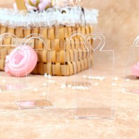 Boîtes à bonbons transparentes en acrylique, sacs pour mariage, fête, arrangement de table haut de gamme, panier triangulaire en plastique avec poignée, boîte cadeau
