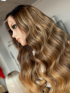 Perruques frontales en dentelle HD à la mode 2026, cheveux naturels, balayage <span class=keywords><strong>blond</strong></span>, perruques ondulées avec petits nœuds pour femmes - Product Image 5