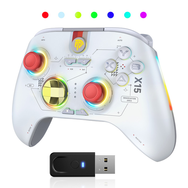 X15 1000mAh Gaming Controller Best 2.4GHz Wireless/BT/Wired PC Gamepad with RGB Light & Hall Joysticks