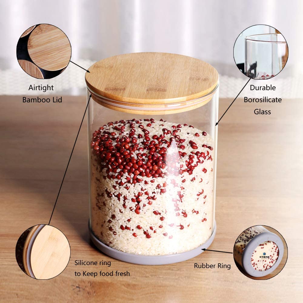 Large Glass Food Storage Container 100 FL OZ (3000ml) Glass Food Canister with Airtight Bamboo Lids