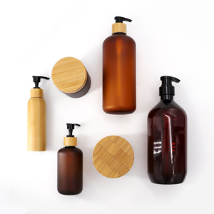 Black Amber 250ml 3oz 4oz 8oz Clear Packaging Frosted Plastic/Glass Bamboo Cosmetic Jar with Bamboo Lid set
