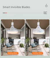 Smart Invisible 16 pouces E27 prise ventilateur lumière télécommande et APP contrôle rétractable LED ventilateur de plafond avec fonction minuterie pour les bars de la chambre