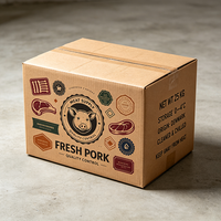 Boîte en carton ondulé brun imprimée offset sur mesure, production rapide en 72h, pour la chaîne du froid, emballage de viande de porc fraîche sélectionnée par le boucher