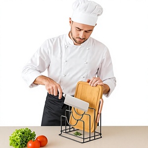 Support de couvercles en métal à double niveau avec porte-couteaux pour rangement de cuisine, design minimaliste, type sur pied, organisateur multifonctionnel - Product Image 2