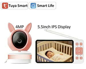 Nouvelle caméra de surveillance pour bébé Tuya 4MP sans fil avec vision nocturne, lecture de 8 berceuses, étanche IP65, grand écran IPS HD de 5,5 pouces - Product Image 1