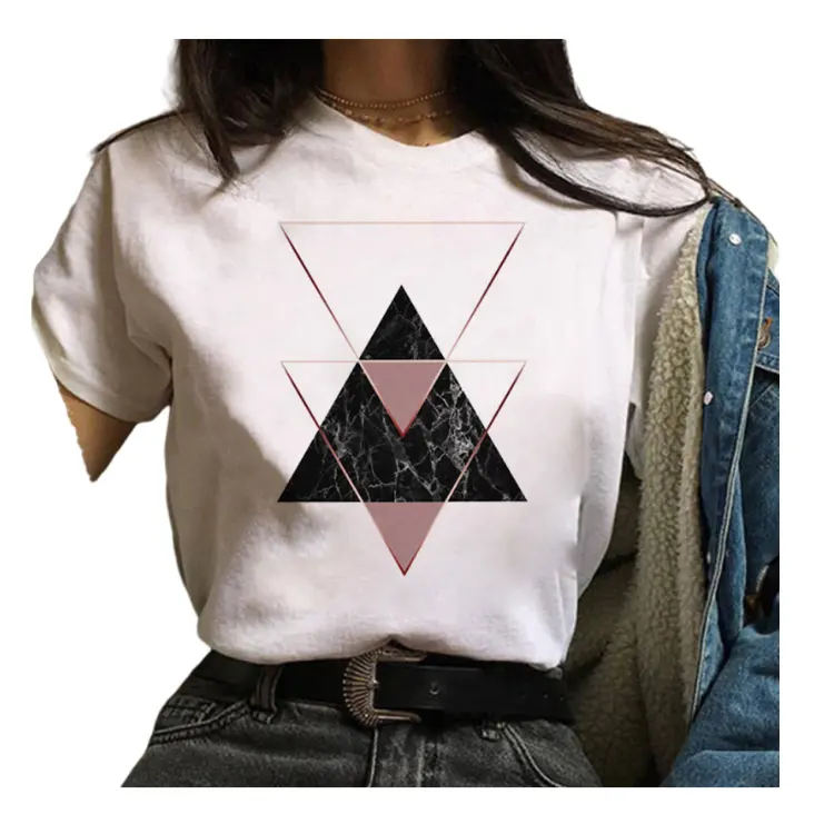 Camisetas estampadas para mujer, camisetas de manga corta con estampado geométrico de amor, Top para mujer 2022