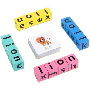 Factory direct Funny wooden Compete Word Game Interactive Para Baby Gift For Toddlers Short Vowel See Spell Flash Cards