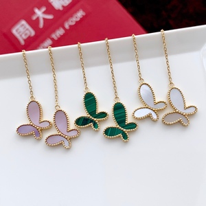 Boucles d'oreilles pendantes Xinfly en or 18 carats avec papillon, nacre et malachite, bijoux fins - Product Image 2