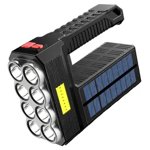 Solar Flashlights Rechargeable LED Handheld Torch with COB Sidelight Waterproof Emergency Lamp Searchlight for Outdoor Camping