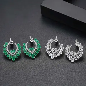 Bên Tuyên Bố Druzy Xinh Xắn Pha Lê Thời Trang Bán Buôn Trang Sức Đồng Thiết Kế Zircon Đầy Màu Sắc Màu Xanh Lá Cây Trắng Stud Earrings Đối Với Phụ Nữ