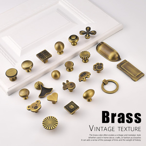 French Style <b>Brass</b> Cabinet <b>Knobs</b> Round Vintage Wardrobe Drawer Handles Durable Single Hole Installation - Product Image 4