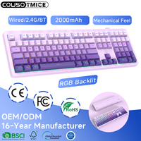 Clavier sans fil Bluetooth tri-mode, clavier sans fil rechargeable pour ordinateur de bureau, sensation mécanique, rétroéclairage RVB