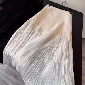 Jupe longue élégante taille haute coupe trapèze en mousseline blanche et noire pour femme, micro-élastique, couleur unie, polyester/coton, idéale pour l'été - Product Image 1