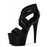 Sandales de mode élégantes à talons hauts de 17 cm, style gladiateur sexy noir, plateforme rétro, pour podium, danse exotique, pole dance et mannequins