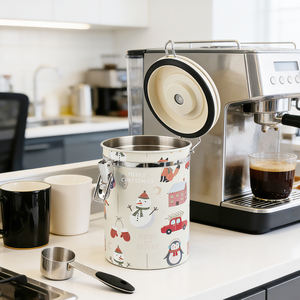 Boîte à café hermétique avec indicateur de date |   Pot de rangement de cuisine en acier inoxydable de 1,5 L |   Conteneur sous vide pour thé et noix - Product Image 5