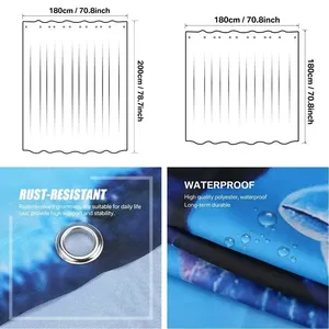 Juego de Cortinas de Ducha 3D Impermeables con Diseño Oceánico, 4 Piezas, con Accesorios de Baño, Cortina de Ducha de Poliéster Estampada - Product Image 6