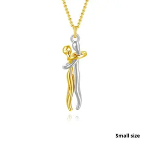 Collana in Acciaio Inossidabile con Pendente Bicolore a Forma di Coppia Abbracciata, Stile Sportivo con Catena in Bambù, per Matrimoni Buddisti - Product Image 3