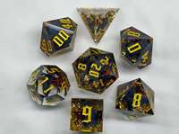 Ensemble de dés polyédriques en résine rose avec incrustations de fruit du dragon et de tranches d'orange, dés RPG à bords vifs pour jeux de table