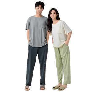 Conjunto de Ropa de Estar por Casa Personalizada de Tencel Modal para Mujer, Verano, Delgado, Cintura Elástica, Informal, para Hombre, Estampado, Color Sólido - Product Image 3
