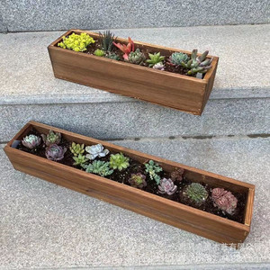 Rectangular Wooden <b>Succulent</b> Planter Natural Wood Color Desktop Or Floor Standing Minimalist Design Flower <b>Pot</b> - Product Image 1