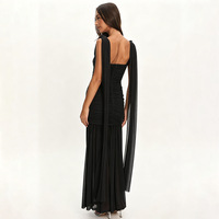 Robe longue femme col bénitier sans manches froncée taille basse avec ceinture cape, tenue de soirée sexy pour gala, personnalisable 2026