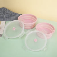 Ensemble de contenants alimentaires ronds thermiques portables pour les voyages en plein air, pique-niques, boîte à lunch pliable en silicone avec couvercle à fermeture à pression
