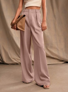 Pantalon long décontracté vintage amincissant pour femme en polyester, taille haute, coupe droite, taille élastique, jambe large, idéal pour l'été - Product Image 4