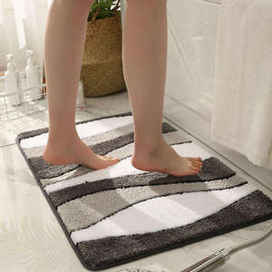Alfombra de baño de microfibra al por mayor, alfombrilla de puerta esponjosa superabsorbente antideslizante con patrón de rayas, pila de felpa hecha a máquina - Product Image 2