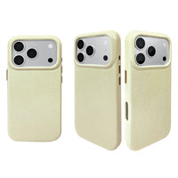 Étui de téléphone en cuir PU texturé gris pastel foncé avec boutons métalliques, protection intégrale antichoc pour iPhone 15 16 17 Pro