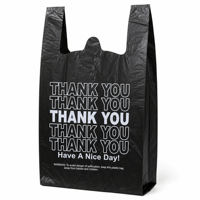 Sacs cabas en PEHD noir imprimés blancs avec poignées, recyclables, imperméables - Merci, Bonne Journée - Sacs de courses pour le shopping
