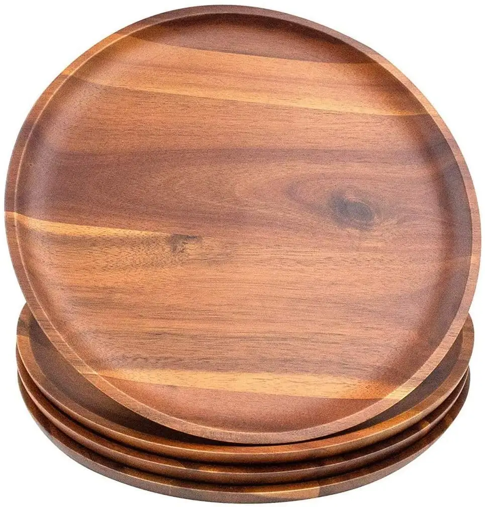 Caricabatterie in legno di Acacia naturale di alta qualità piatti rotondi in legno per piatti da Dessert