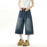 Shorts en jean vintage pour hommes, coupe droite, style streetwear d'été, personnalisés, baggy, effet usé, en denim de coton délavé foncé