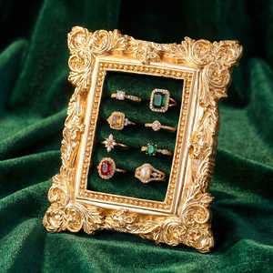 Support de présentation de bagues vintage en or avec cadre, organisateur de bijoux doublé de velours pour la vente au détail, les boutiques - Product Image 6