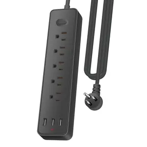 Black Surge Protector Power StripsMulti Outlets, Wall Mount Outlet Extender with USB Extension Cord, Flat Plug for Home Office