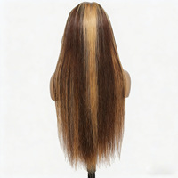 Perruque Lace Front en Cheveux Humains Brésiliens Remy 4/27, Densité 200%, Longue, Lisse, avec Mèches, Sans Colle, Transparente