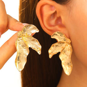 Boucles d'oreilles nouvelle mode Vintage grande feuille de métal boucles d'oreilles bijoux de mode filles femmes - Product Image 2