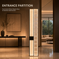 Paravent en verre à LED en acier inoxydable, séparateur de pièce en verre artistique à effet d'ondulation pour hall d'entrée