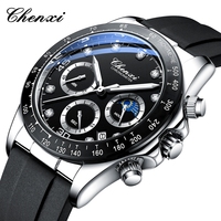 Nouvelle montre multifonctionnelle pour homme avec bracelet en silicone, trois cadrans, six aiguilles, phases lunaires, étanche, pour affaires et occasions décontractées