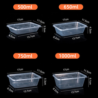 Boîte à lunch Récipient alimentaire jetable Boîte en plastique PP avec couvercle 750 ml Transparent pour le dîner
