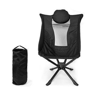 เก้าอี้ตั้งแคมป์พับได้สามขาแบบพกพาสีดำพร้อมพนักพิงศีรษะและแผงตาข่าย - Product Image 5