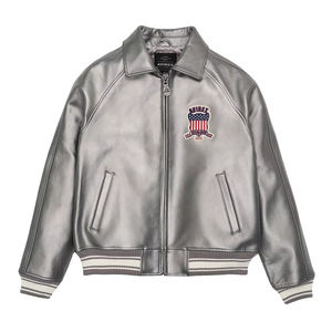 Avirex แจ็คเก็ตหนังแท้สำหรับผู้ชาย, แจ็คเก็ตบอมเบอร์หนังวัวแท้ดีไซน์ใหม่ล่าสุด - Product Image 1