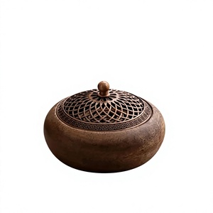 Accessoires de table, décoration de temple et de mosquée, brûleur d'encens en bois avec couvercle en laiton vintage, style chinois, diffuseur d'arômes personnalisé - Product Image 1
