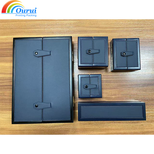 Cao cấp Đồ trang sức bằng da màu đen thiết lập với vòng tròn mặt dây chuyền bông tai vòng cổ vòng đeo tay bao gồm cả hộp bao bì lớn - Product Image 1