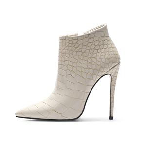 Scarpe da <span class=keywords><strong>Donna</strong></span> con <span class=keywords><strong>Tacco</strong></span> Alto 12cm, Stivaletti Neri e Bianchi con Chiusura a Zip per Autunno e Inverno, Direttamente dalla Cina - Product Image 1
