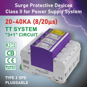 Điện thoại 150V 275V 320V 385V AC T2 3 P + N TT3 + 1 SPD 20ka 40kA điện KEMA-KEUR điện áp thấp 3 giai đoạn tăng suppressors thiết bị SPD - Product Image 2