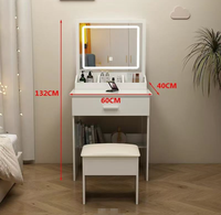 STG Coiffeuse Moderne Blanche avec Miroir LED, Commode à 5 Tiroirs, Meuble Pliable et Robuste pour Chambre, Hôtel, Villa