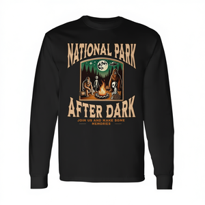 Camiseta de manga larga National Park After Dark con diseño de fogata Alien Bigfoot - Product Image 2