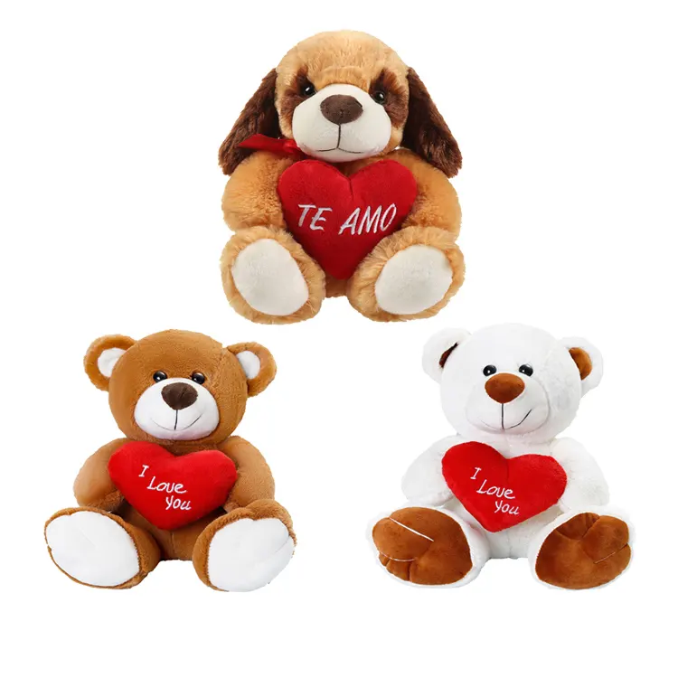Hadiah Valentine Baru Murah untuk Kekasih Grosir Mainan Beruang Mewah Beruang Teddy Peluche Merah Kustom dengan Hati