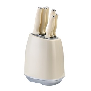 Ensemble de 7 couteaux de chef, de tranchage et de dégrossissage en acier inoxydable beige crème, avec bloc ovale en forme de galet, 6-7,9 pouces, 30Cr13 poli - Product Image 1