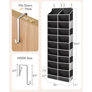 Over The Door Shoe Organizer 33x15x85cm With 24 Pockets For Closet Storage Hanging <b>Rack</b> For Shoes <b>Boots</b> - Product Image 2